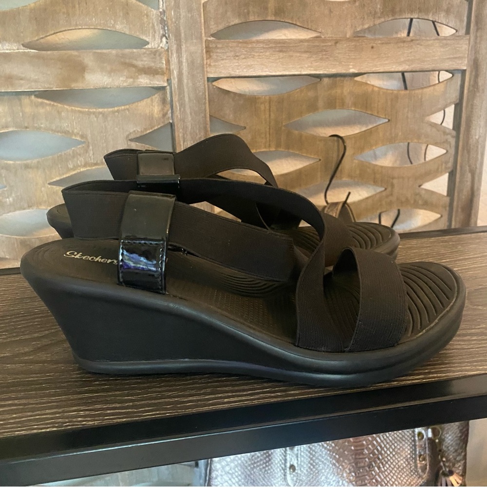 Skechers Black Wedge Sandals with Durable Straps